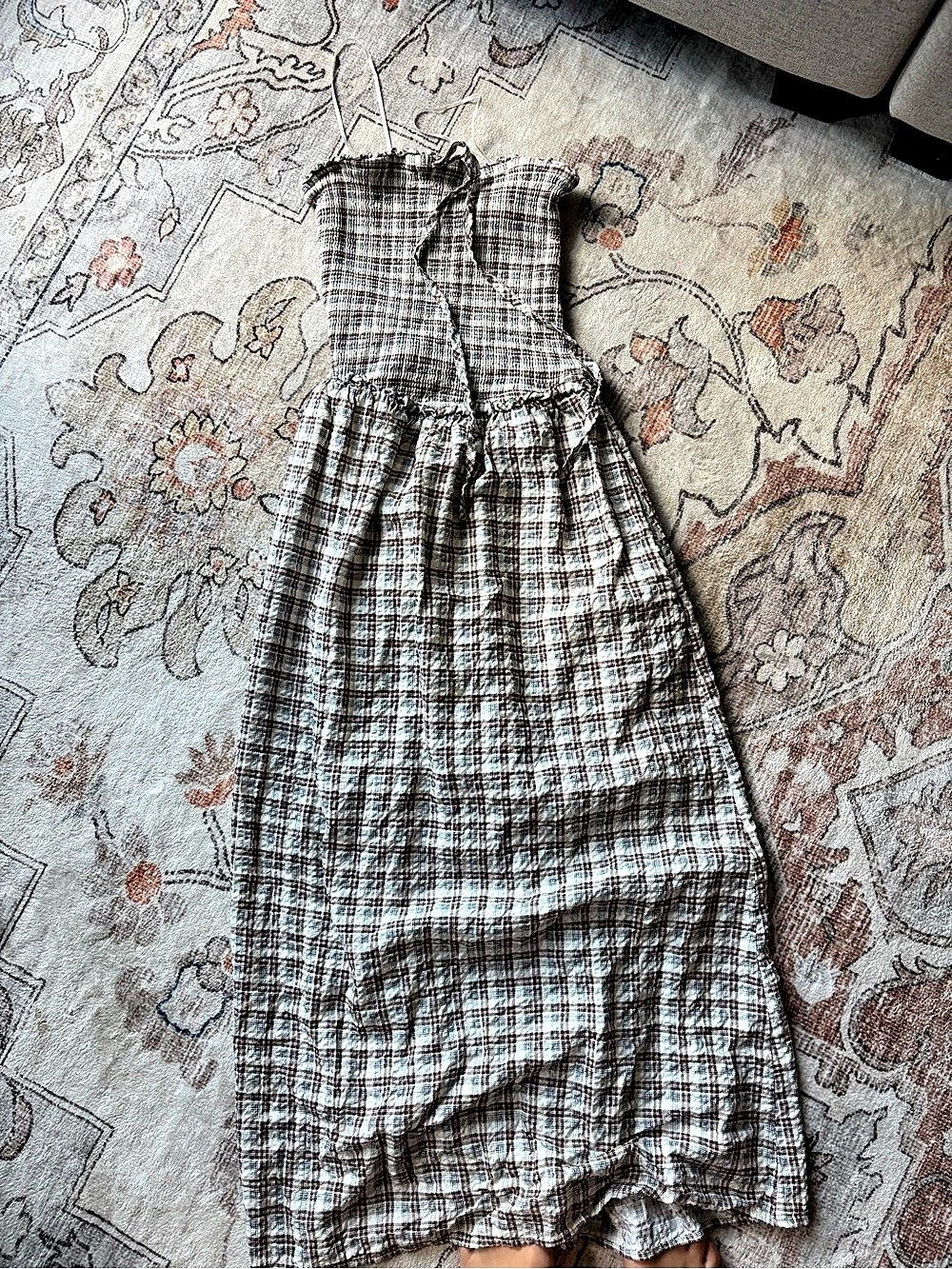 Band of the Free Plaid Maxi Dress Brown & White XS